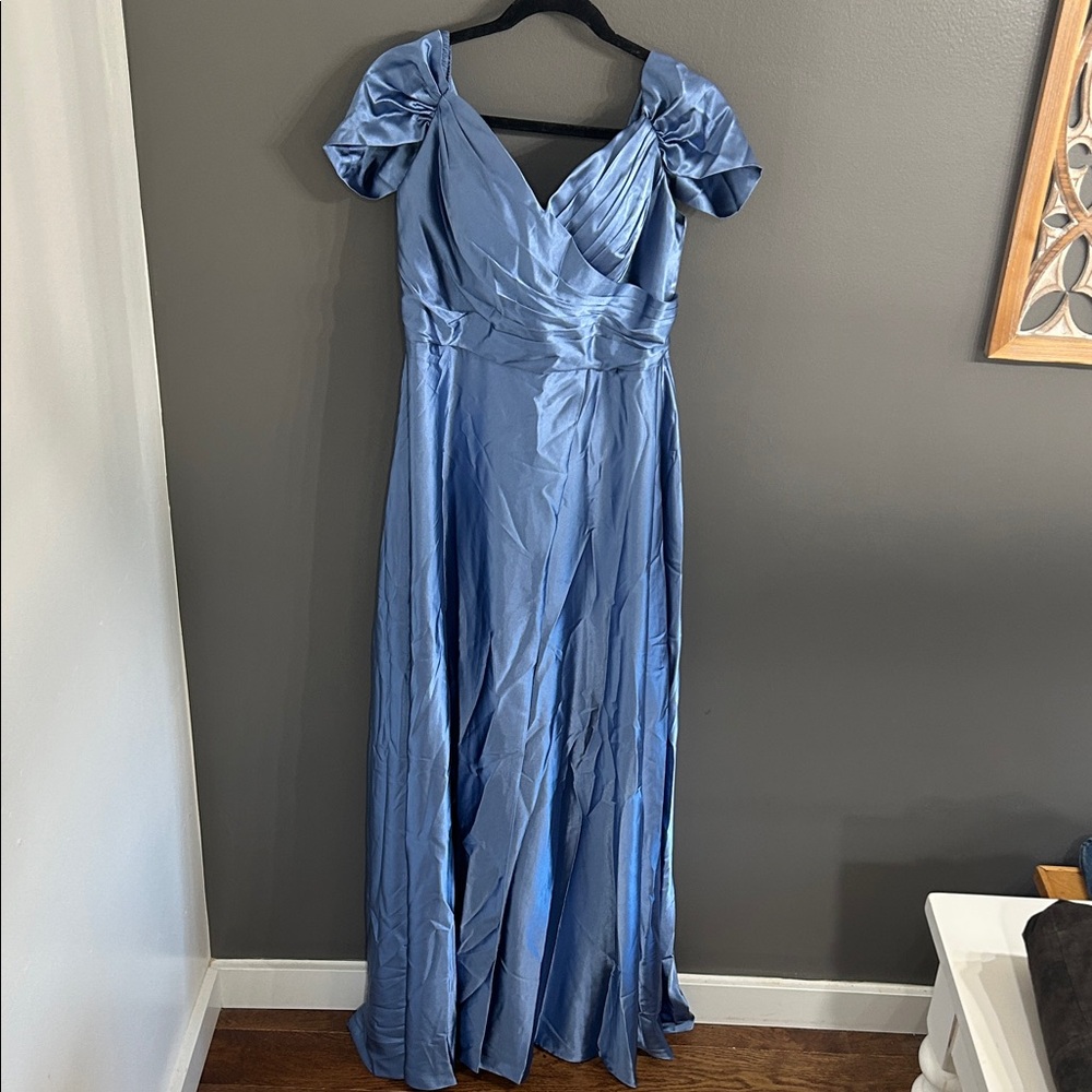 Ryanth Elegant Long Blue Satin Gown Bridesmaid, Wedding, Prom, Party